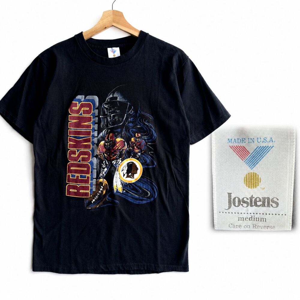 NEW VTG 90s Washington Redskins M Black T Shirt Jostens NFL Big Graphic NWOT USA
